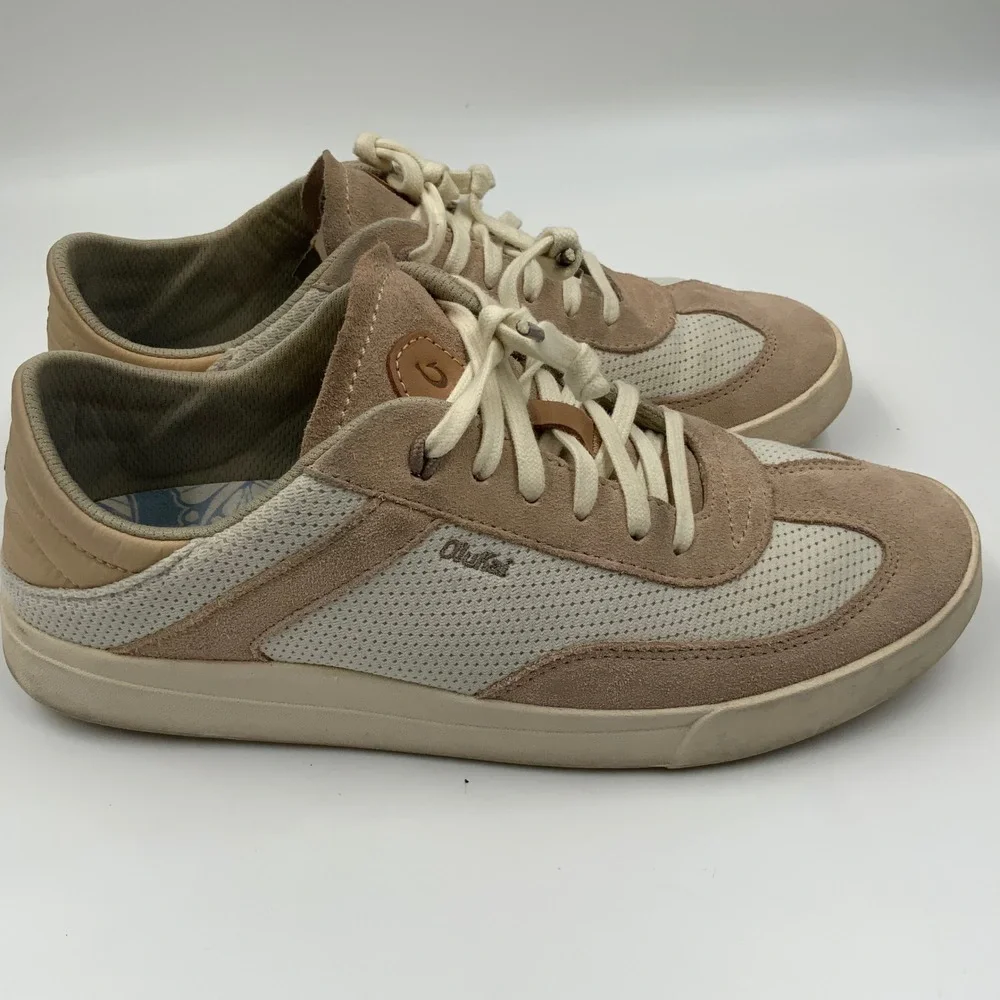 OluKai Pehuea Li Womens Mesh Suede Sneakers Tan Beige 20379-4040
